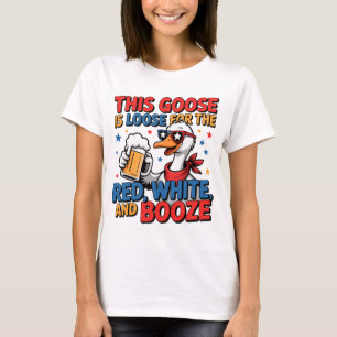 Camiseta Ganso Engraçado Bebida Vermelha e Branca 4 de Julh