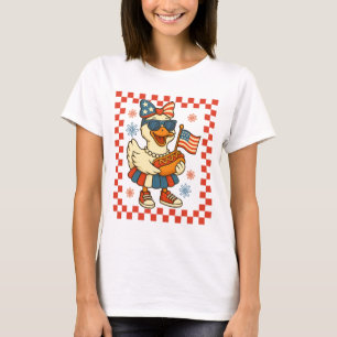 Camiseta Ganso Engraçado Laço Coquette 4 de Julho EUA Ameri