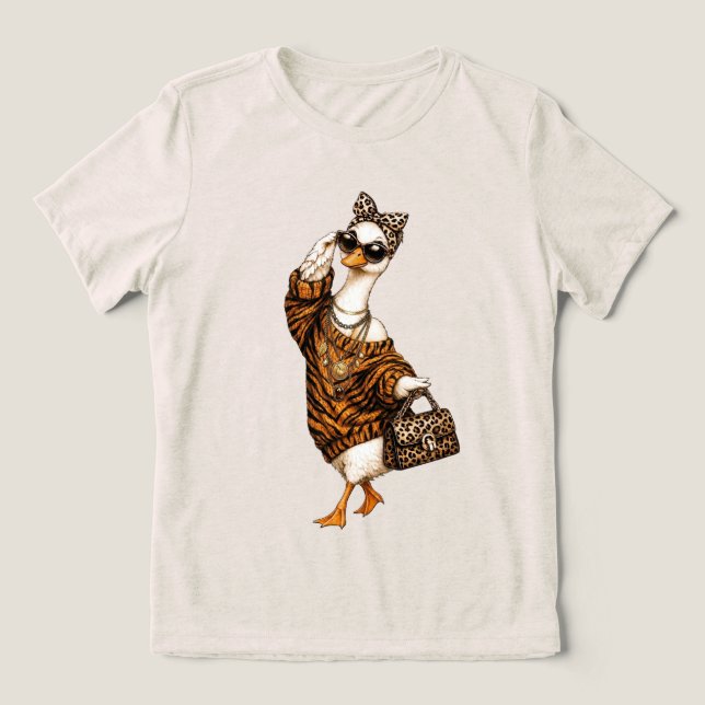 Camiseta Ganso Glam Personalizado, Ganso com Laço de Leopar (Design frontal)