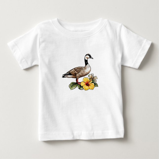 Camiseta Ganso Havaiano com Flor de Hibisco Amarelo (Frente)