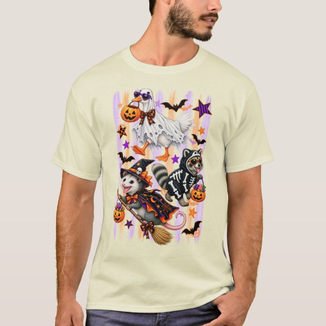 Camiseta Ganso Mapache Gambá Listrado de Halloween (Frente)