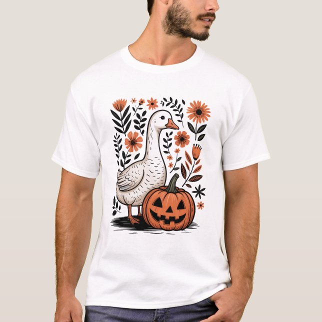 Camiseta Ganso Queda De Ganso Ganso Floral Boho Halloween F (Frente)
