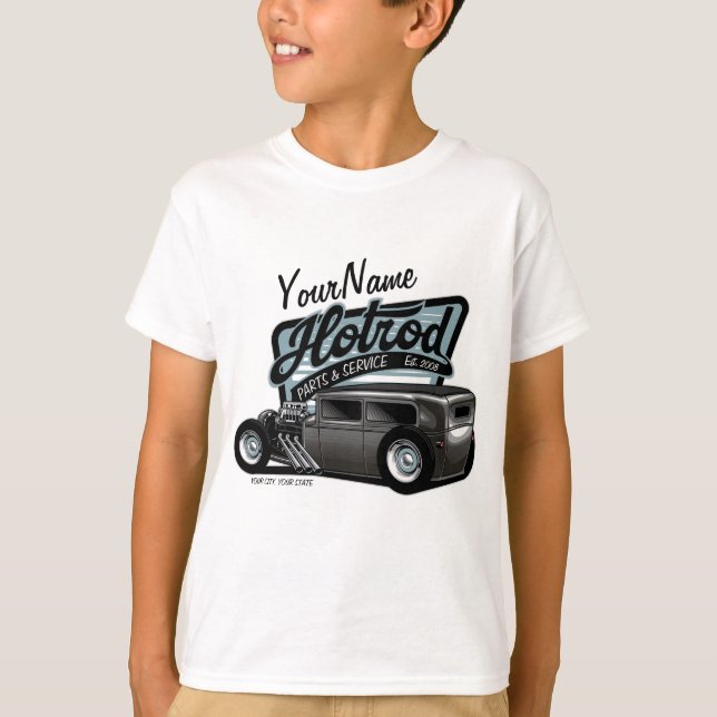 Camiseta Garagem Compre de velocidade do Sedan de hot Rod s (Frente)