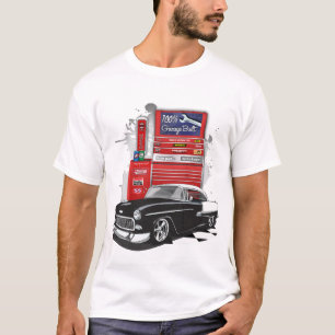 Camiseta Garagem de Ar Chevy Bel Preta e Branca, 1955, cons