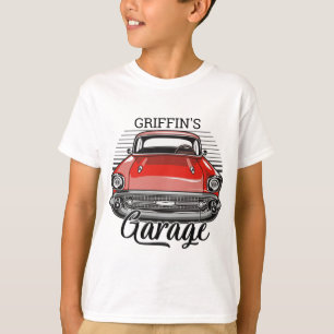 Camiseta Garagem de Carro Clássico Vermelho Retro com NOME 