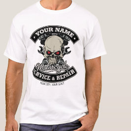 Camiseta Garagem de Motocicleta Caveira Mecânico de Motocic