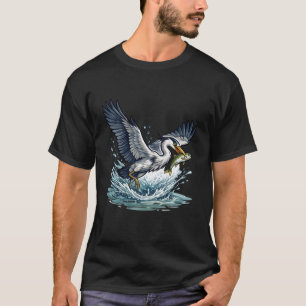 Camiseta Garça Azul Grande Capturando Peixes Vida Selvagem