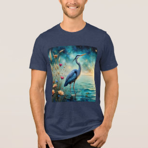 Camiseta Garça-azul-grande & flores na água