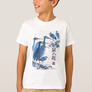 Camiseta Garça Azul Lavagem a Tinta Japonesa Pássaro Nature