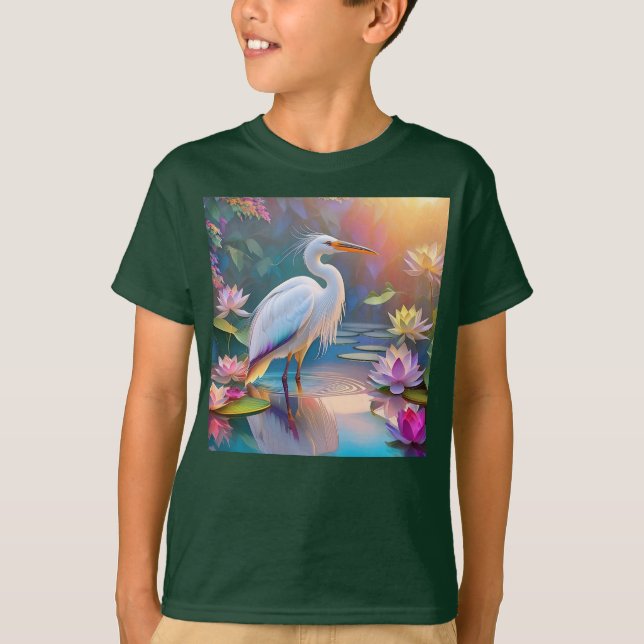 Camiseta Garça Branca de Bico Laranja Fantasia  (Frente)
