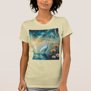 Camiseta Garça Branca & flores na água
