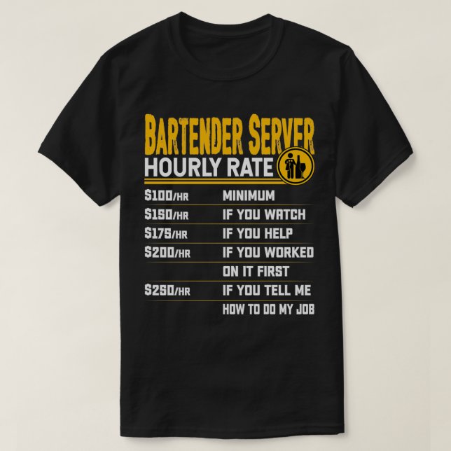 Camiseta Garçom de Barman Server de Taxa Horária (Frente do Design)