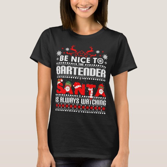 Camiseta Garçom de Natal Feio Suado Dando Engraçado Barten (Frente)