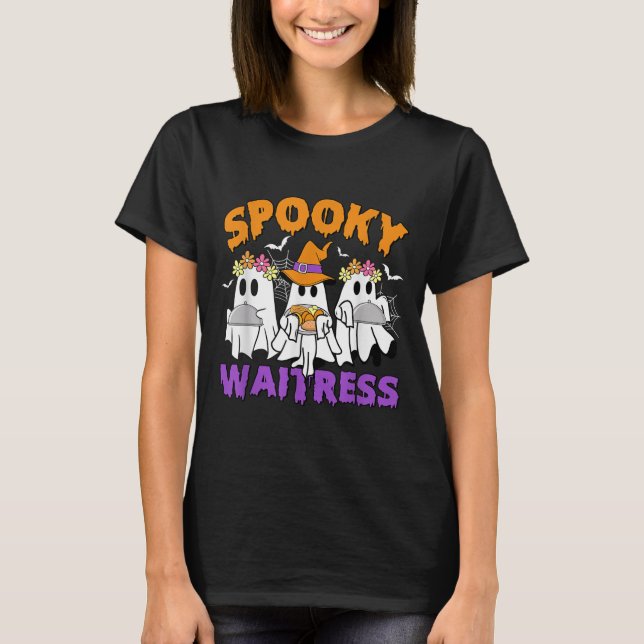 Camiseta Garçonete Engraçado Fantasma Halloween (Frente)