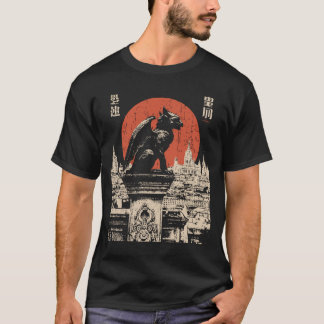 Camiseta Gárgula Guardiã Paisagem Urbana Gótica com Lua Ver