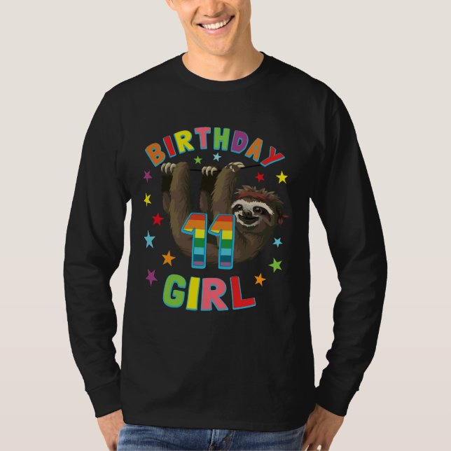 Camiseta Garota 11 Birthday Sloth 11 Anos Festa B Day (Frente)