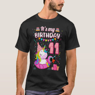 Camiseta Garota 11 de Aniversário Garota Unicórnio Pato Flu