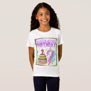 Camiseta Garota 7 de Nascimento do Unicórnio de 7 Anos
