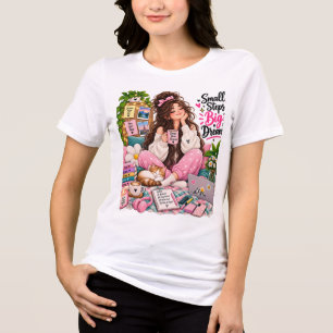 Camiseta Garota Aconchegante de Grandes Sonhos – Café, Livr