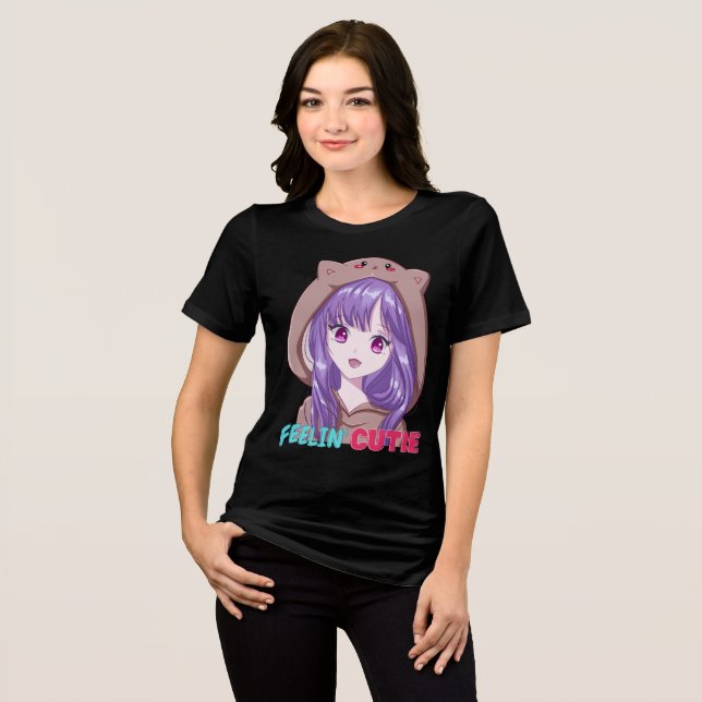 Camiseta Garota Adolescente Sentindo-se Fofa Anime de Cabel (Frente Completa)