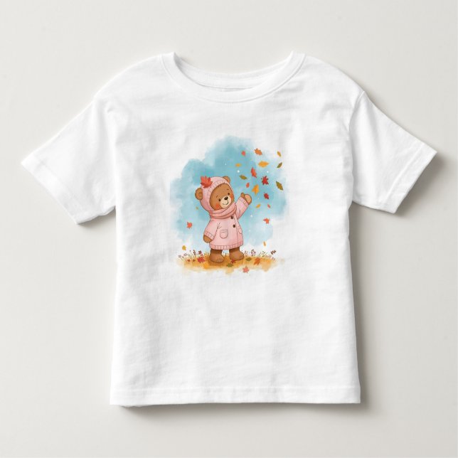Camiseta Garota Adorável do Urso de Teddy Captando Folhas d (Frente)