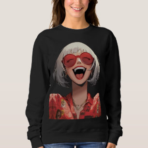 Camiseta Garota Alegre de Anime: Cabelo Cinza, Óculos Verme