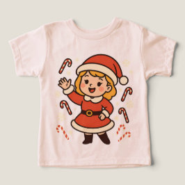 Camiseta Garota Alegre Papai Noel com Bengalas de Doces