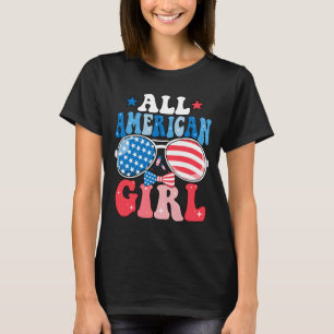 Camiseta Garota americana óculos de sol retrô bandeira dos