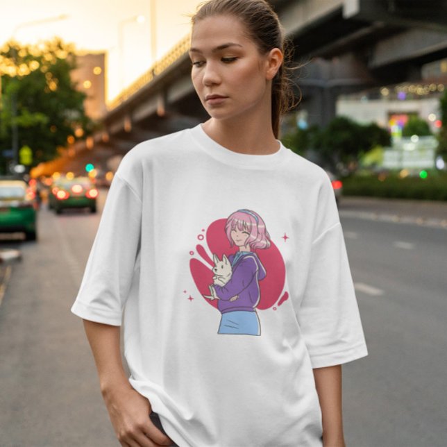 Camiseta Garota Animada Com Cãozinho (Criador carregado)