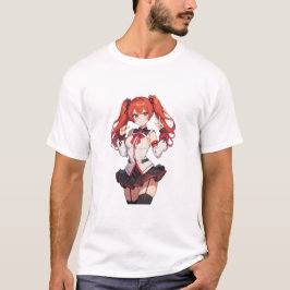 Camiseta Garota animada de cabelo vermelho