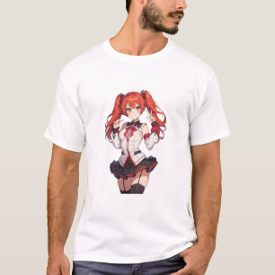 Camiseta Garota animada de cabelo vermelho