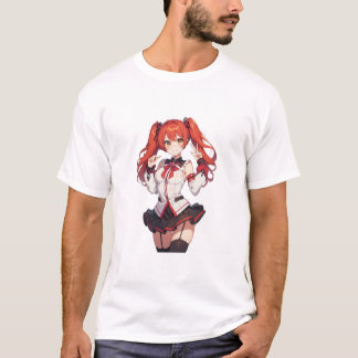 Camiseta Garota animada de cabelo vermelho