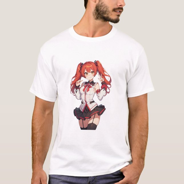 Camiseta Garota animada de cabelo vermelho (Frente)