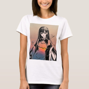 Camiseta Garota Animadora Arte Sunset T Shirt Round Neck