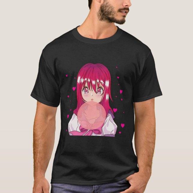 Camiseta Garota Animadora soprando bolha estética japonesa  (Frente)