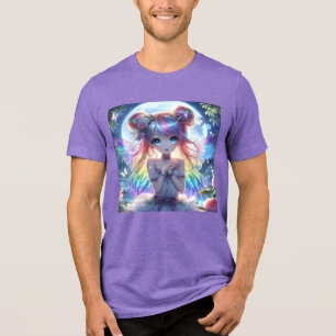 Camiseta Garota anime Cabelo Arco-Íris Cantando Fada de Lua