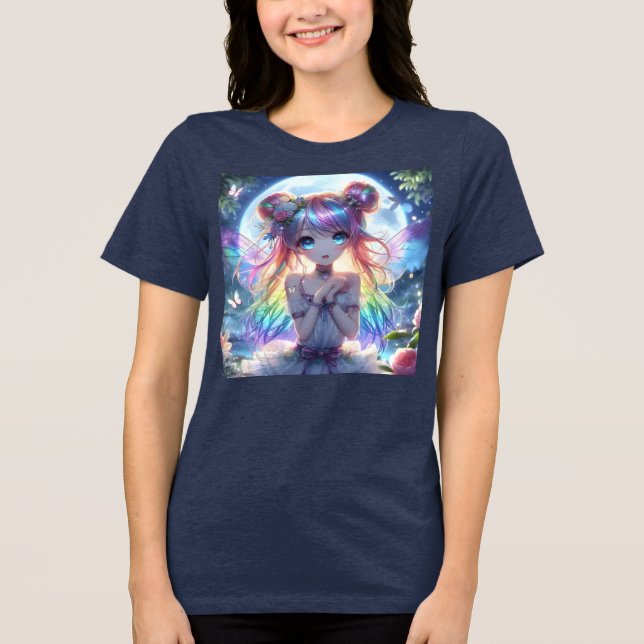 Camiseta Garota anime Cabelo Arco-Íris Cantando Fada de Lua (Frente)