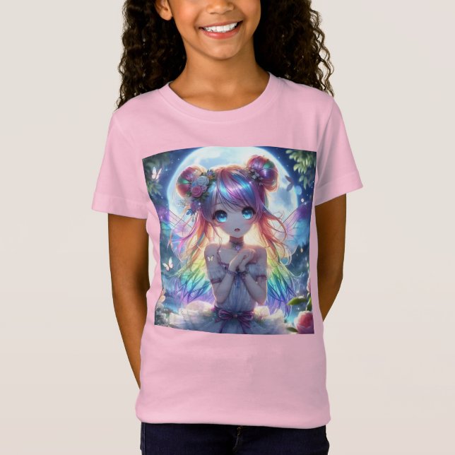 Camiseta Garota anime Cabelo Arco-Íris Cantando Fada de Lua (Frente)