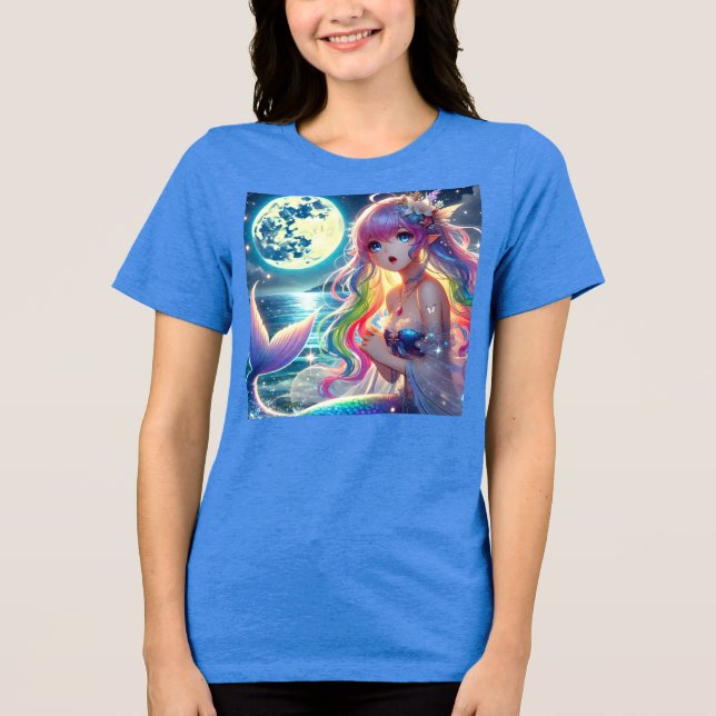 Camiseta Garota Anime Cantando Luar Pixie Arco-íris Sereia (Frente)