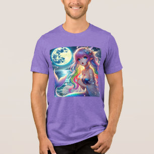 Camiseta Garota Anime Cantando Luar Pixie Mermaid Arco-íris