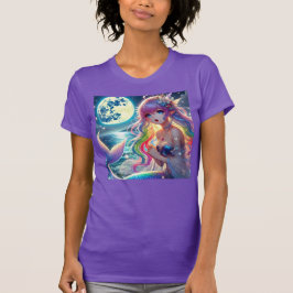 Camiseta Garota Anime Cantando Luar Pixie Sereia Arco-íris