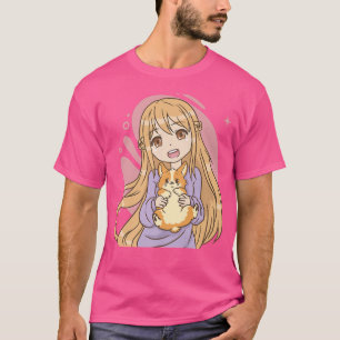 Camiseta Garota anime com cãozinho de cãozinho de côr Premi