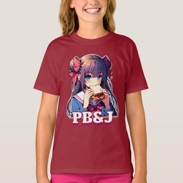 Camiseta Garota anime comendo um sanduíche PB&J (Frente)