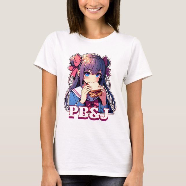 Camiseta Garota anime comendo um sanduíche PB&J (Frente)
