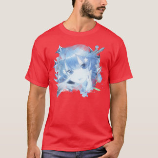 Camiseta garota anime de cabelo azul claro família