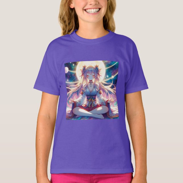 Camiseta Garota Anime Meditando Espiritual (Frente)
