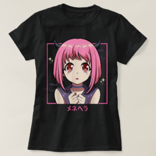 Camiseta Garota Anime Rosa Estética Diabo