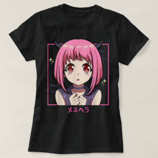 Camiseta Garota Anime Rosa Estética Diabo