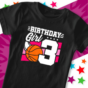 Camiseta Garota aniversário de 3 anos de 3 anos de basquete