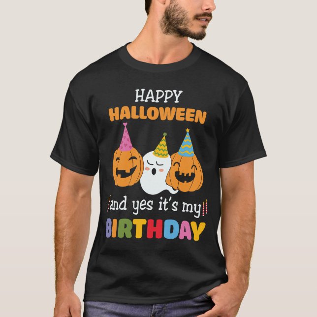 Camiseta Garota Aniversário Feliz Halloween E Sim É Meu (Frente)